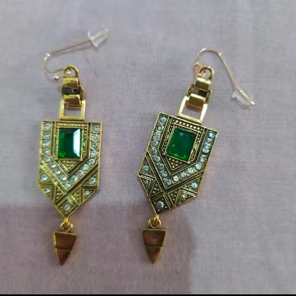 Marquis Ethnic Vintage Emerald Bronze Brushed Earrings - Picture 7 of 10